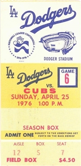1976 Los Angeles Dodgers Ticket Stub - Rick Monday Saves the American Flag